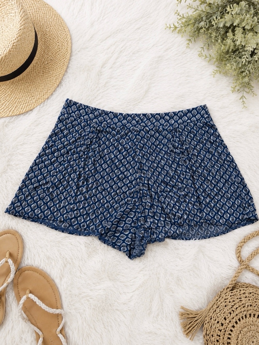 High-Rise Navy Printed Women’s Shorts